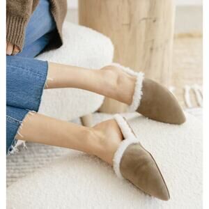 JENNI KAYNE Shearling-Lined Pointed Mule Size US-5 IT-35 in Laurel Green